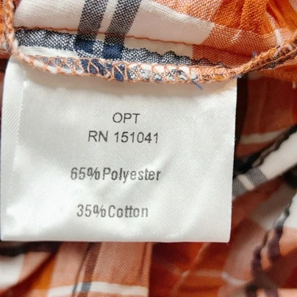 Fall Plaid Dress Smocked Bohemian Maxi Dress Orange Navy Combo Size M - Picture 10 of 11